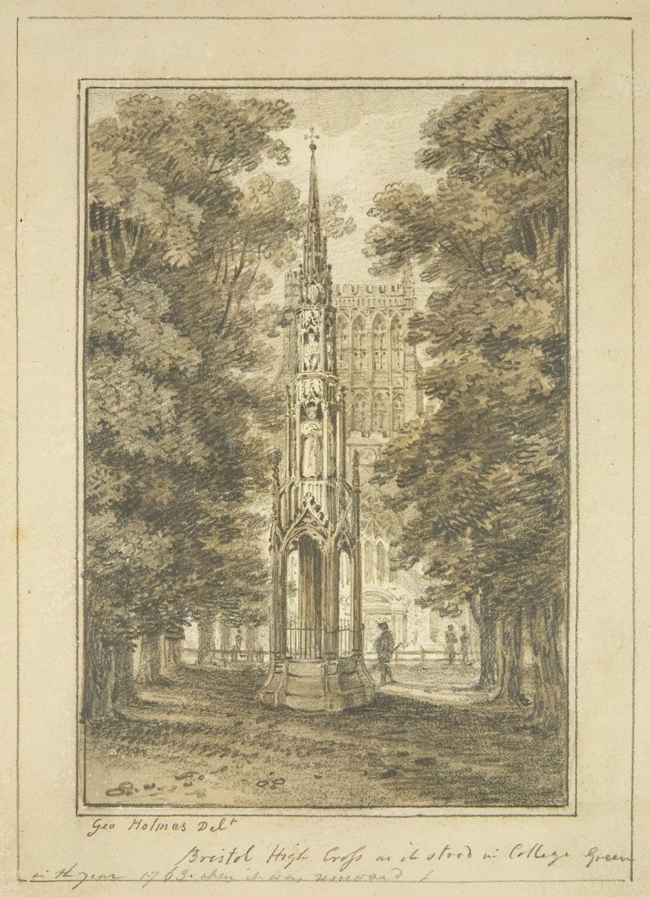 Bristol High Cross, ahogyan College Greenben állt 1763-ban (ceruza és akvarell papíron) alkotó: George Holmes