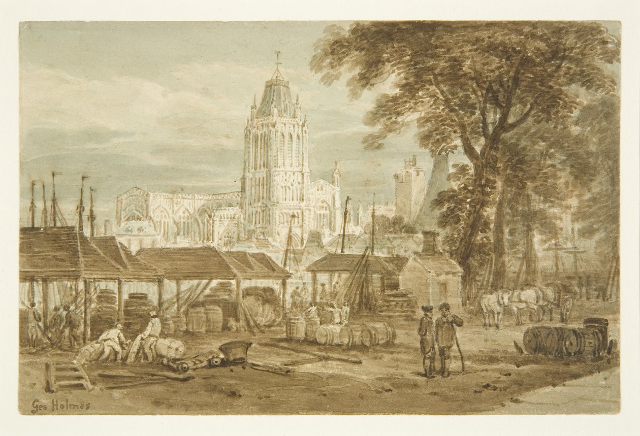 St Mary Redcliffe templom a walesi hátról (ceruza és akvarell papíron) alkotó: George Holmes