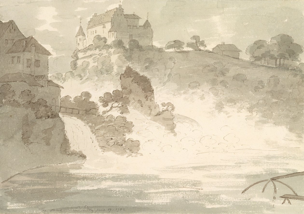 Falls at Schauffhausen, 1782 (wc grafit felett, tollal és tintával papíron) alkotó: George Howland Beaumont