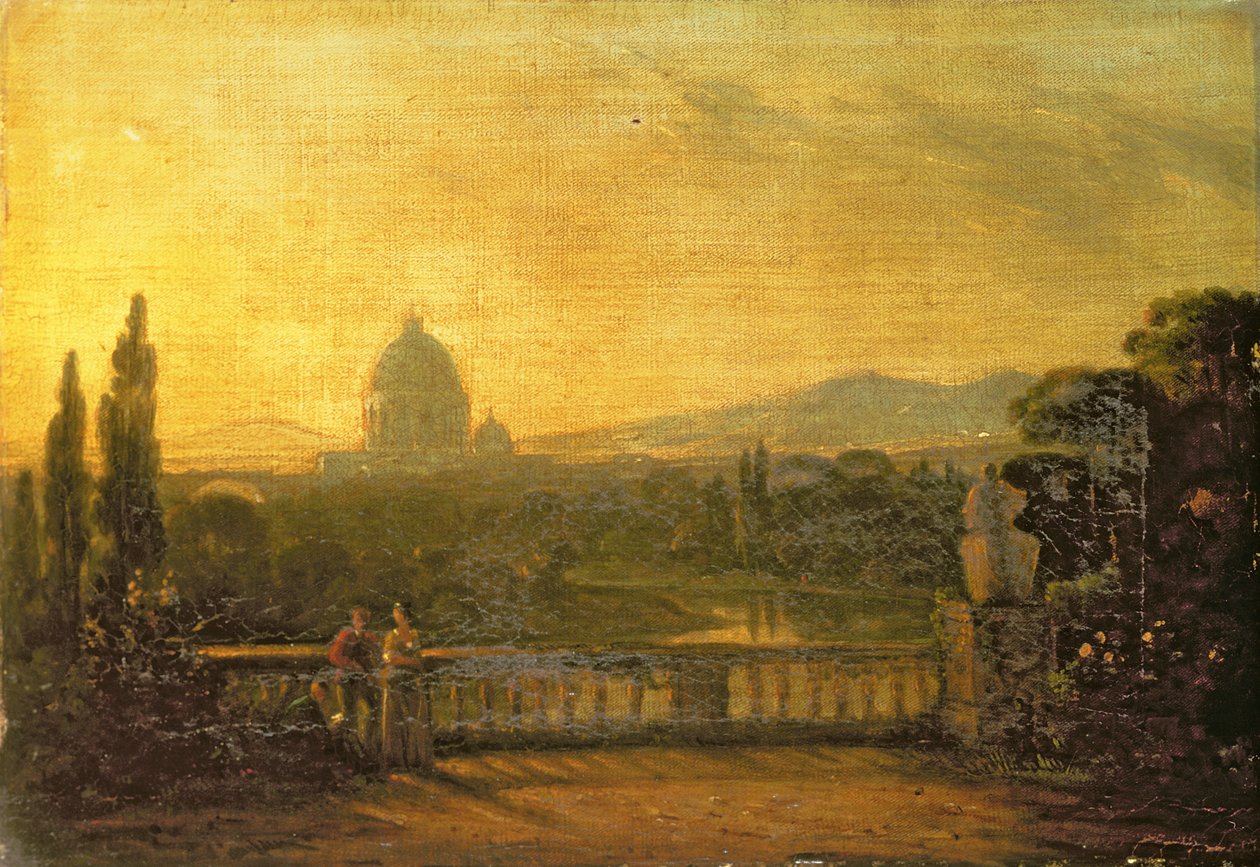 A római Szent Péter-templomra nyíló kilátás egy villa teraszáról alkotó: George Howland Beaumont