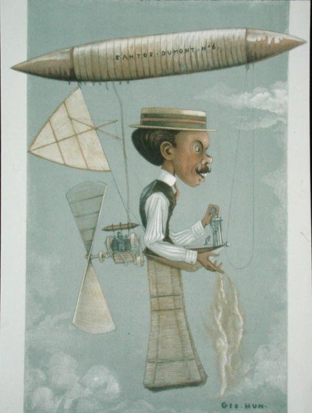 Alberto Santos-Dumont (1873-1932), illusztráció a „Men of the Day”, „Punch” magazinból (színes litó) alkotó: George Hum