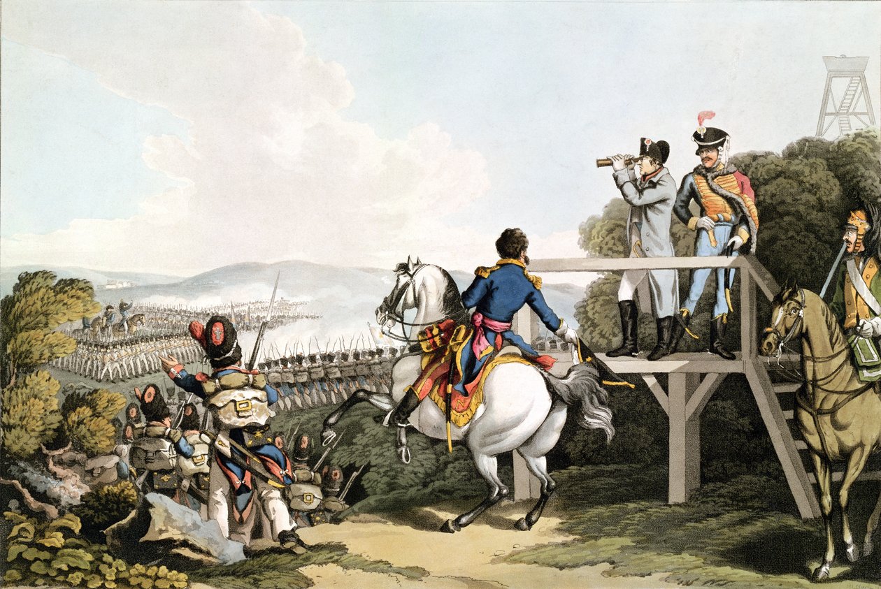 Bonaparte (1769-1821) Közvetlenül repülése előtt, Birodalmi gárdája támadását nézi, Waterloo, 1815. június 18., metszet: Matthew Dubourg (fl.1813-20) alkotó: George Hum