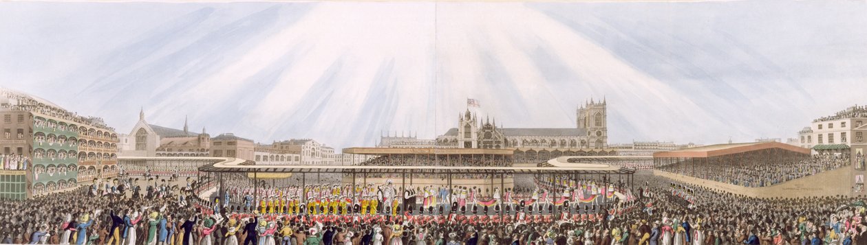IV. György király koronázási menetének látképe a Westminster Hallból az apátságba, 1821. július 19. (aquatinta) alkotó: George Humphrey
