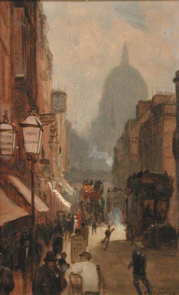 Fleet Street (olaj a panelen) alkotó: George Hyde Pownall