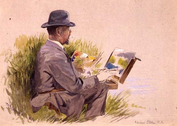 Adrian Stokes, R.A. at Work (akvarell) alkotó: George Jackson Flemwell