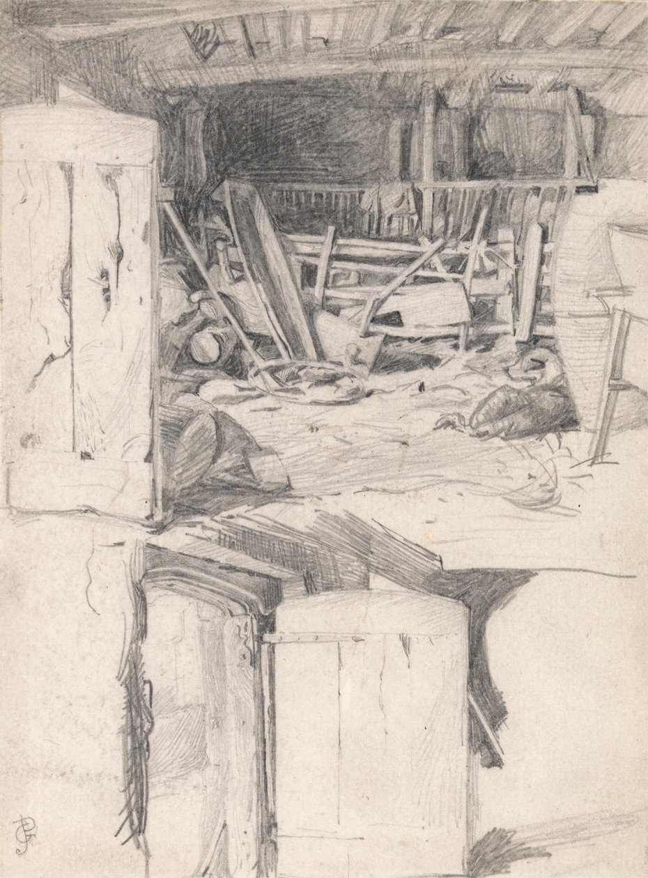 Tanulmány a "The Goose" számára, 1867: Egy pajta belseje alkotó: George John Pinwell