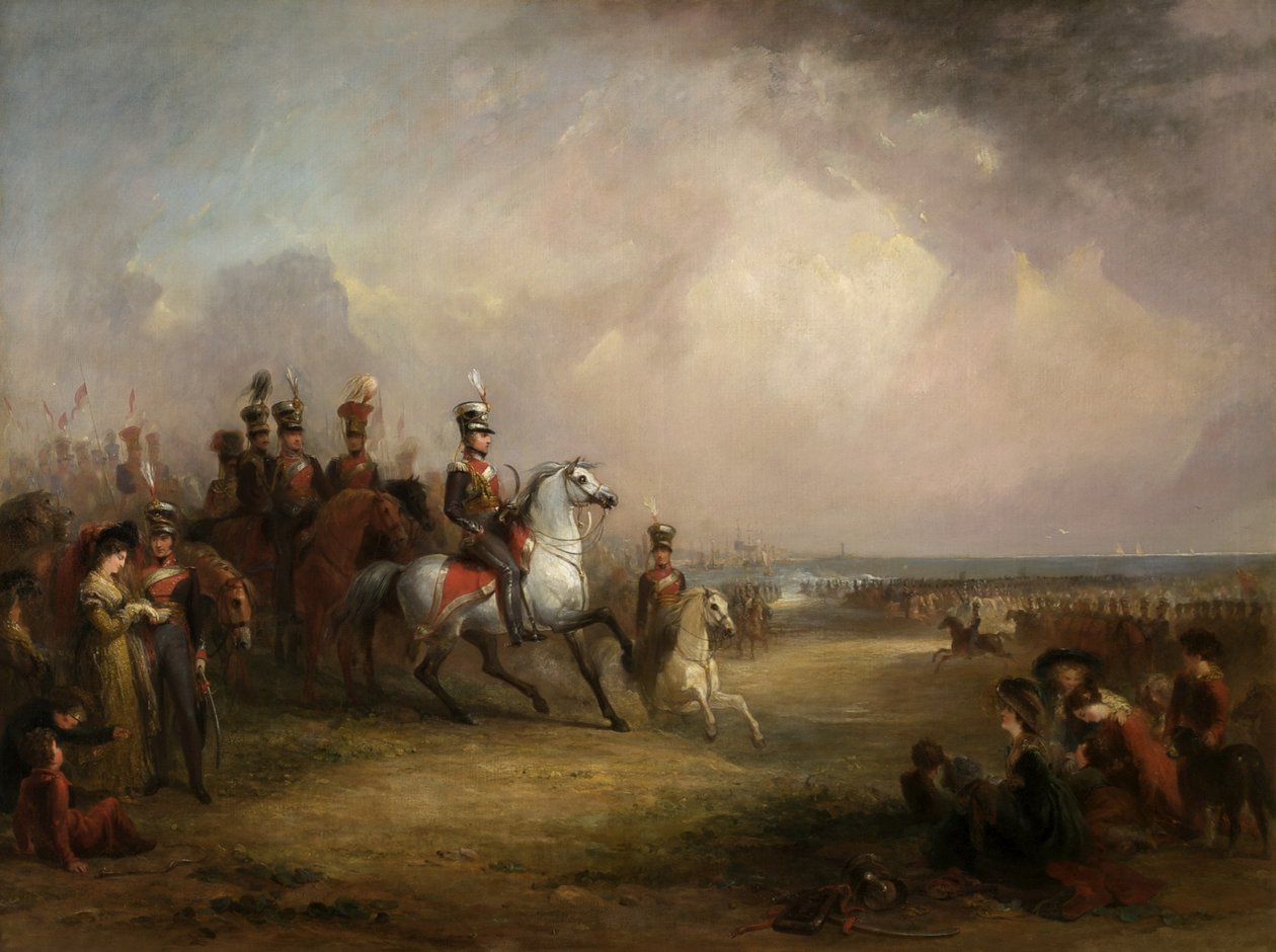 Sir John Leicester ezredes, Bt. és a Kings Cheshire Yeomanry lovassága a homokon gyakorol Liverpoolban alkotó: George Jones