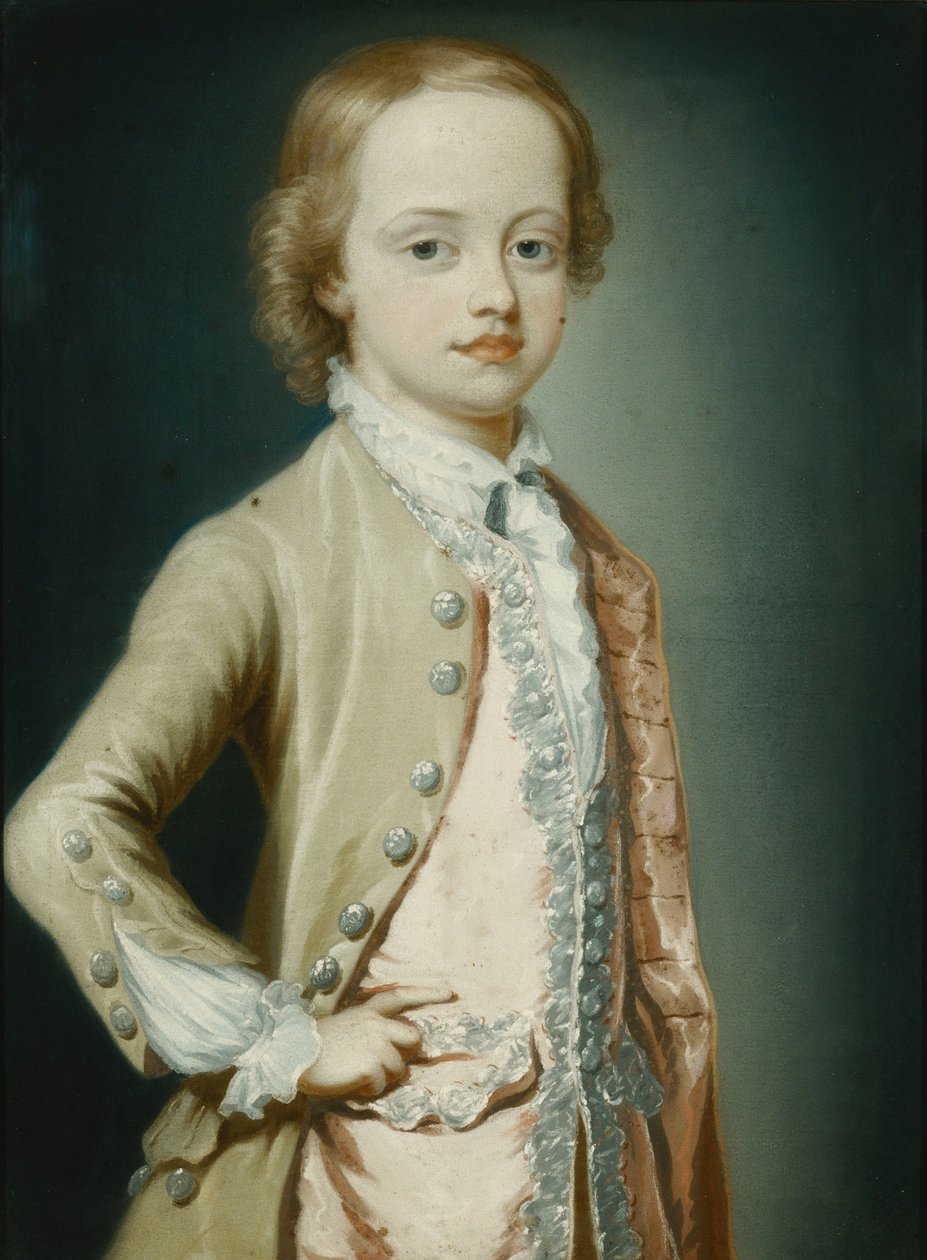 A honvéd arcképe. William Napier, 1735, nyolc éves, háromnegyed hosszú, zöld kabátot visel, 1735 alkotó: George Knapton