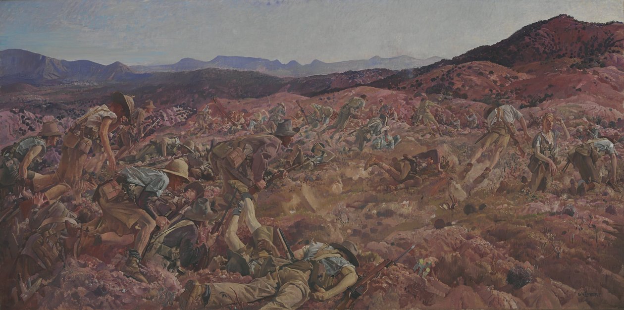 A 3. könnyűlovas dandár rohama a Neknél, 1915. augusztus 7 alkotó: George Lambert