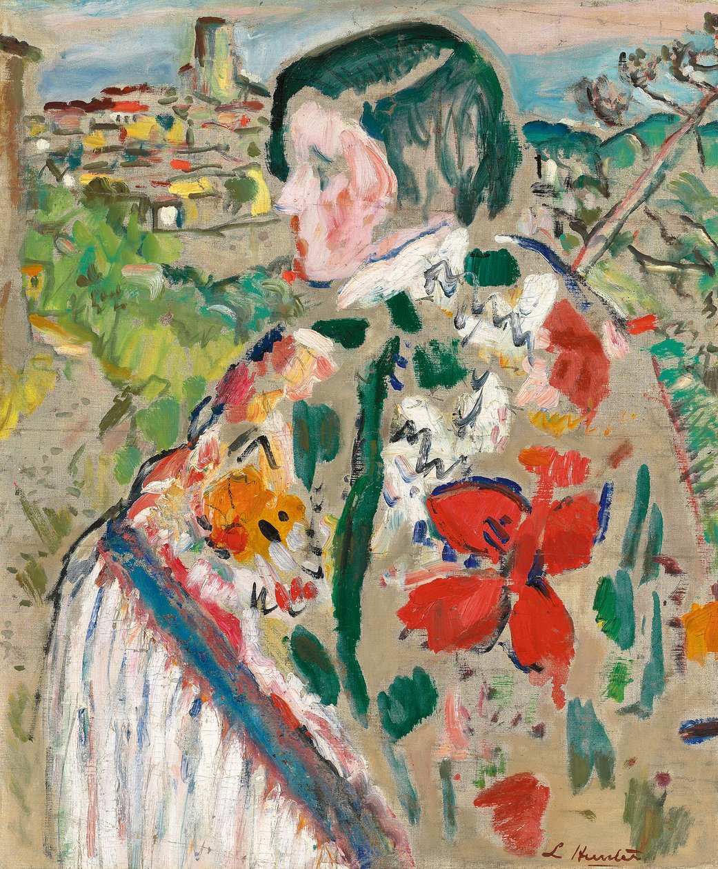 Kendős lány, alkotó: George Leslie Hunter