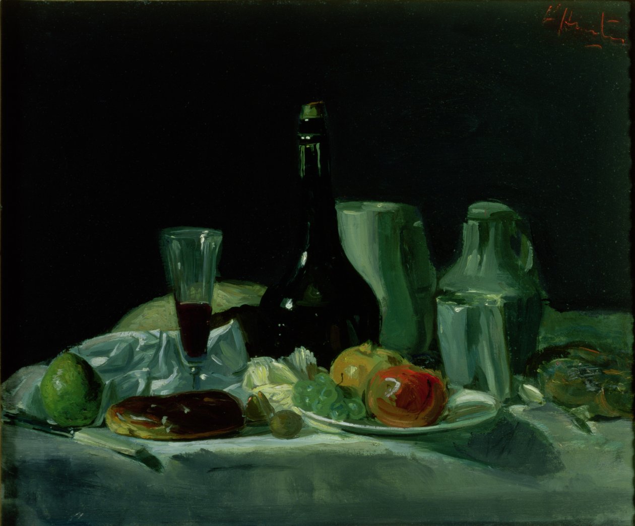 Csendélet - üveg és gyümölcs alkotó: George Leslie Hunter
