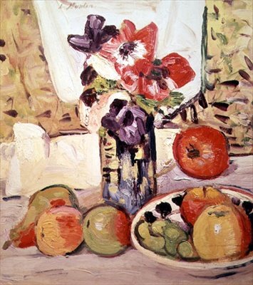 Anemone és alma csendélet (olaj, vászon) alkotó: George Leslie Hunter