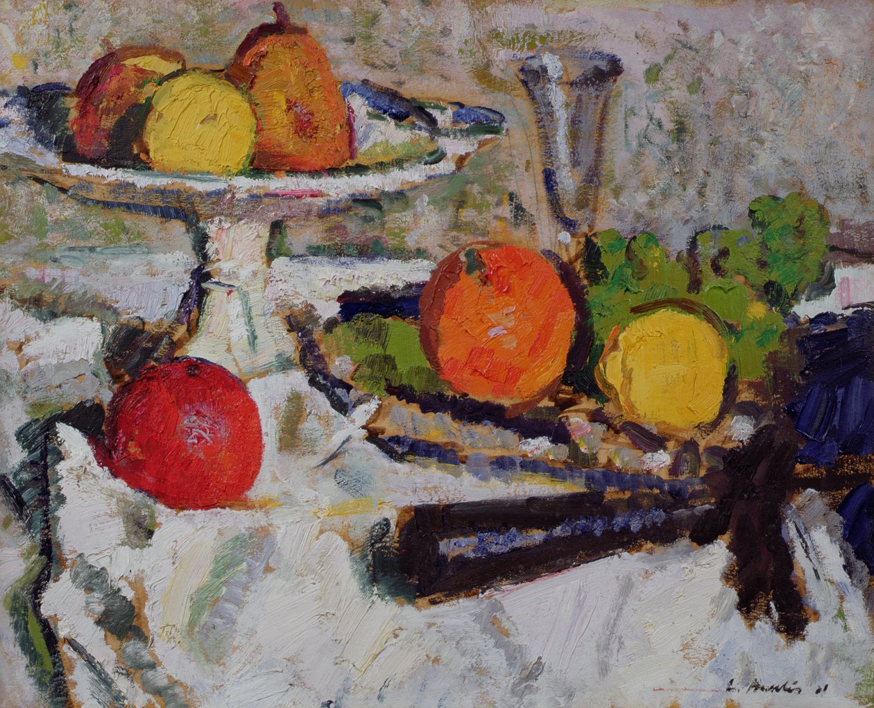 Gyümölcscsendélet fehér terítőn, 1921 alkotó: George Leslie Hunter