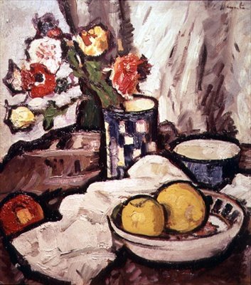 Rózsa- és gyümölcscsendélet (olaj, vászon) alkotó: George Leslie Hunter