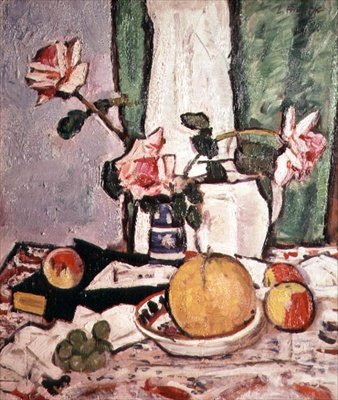 Rózsák csendélete és egy grapefruit (olaj, vászon) alkotó: George Leslie Hunter