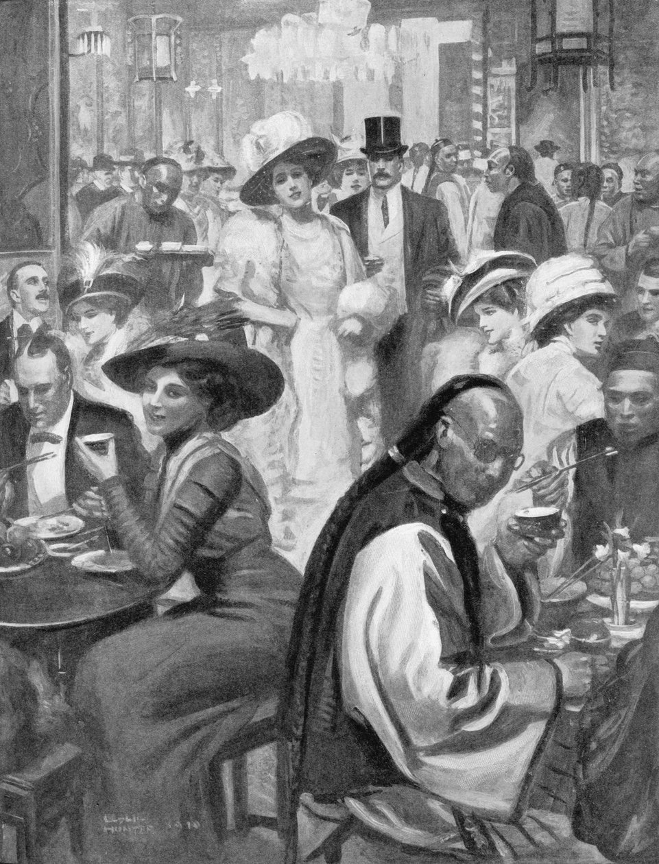 Az amerikai társadalom legújabb őrülete, a New York-iak egy kínai étteremben vacsoráznak, illusztráció a „The Graphic” magazinból, 1911 alkotó: George Leslie Hunter