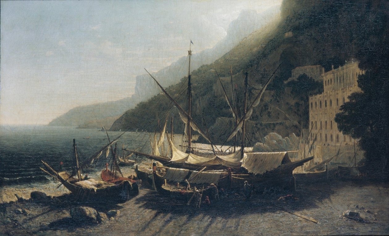 Kilátás Amalfira, a Salernói öbölre alkotó: George Loring Brown