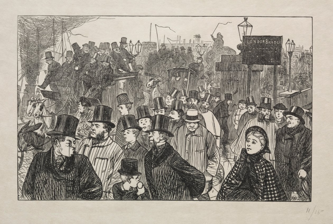 Az élő áramlás a London Bridge-nél – A hídon, 1863. alkotó: George Louis Palmella Busson Du Maurier