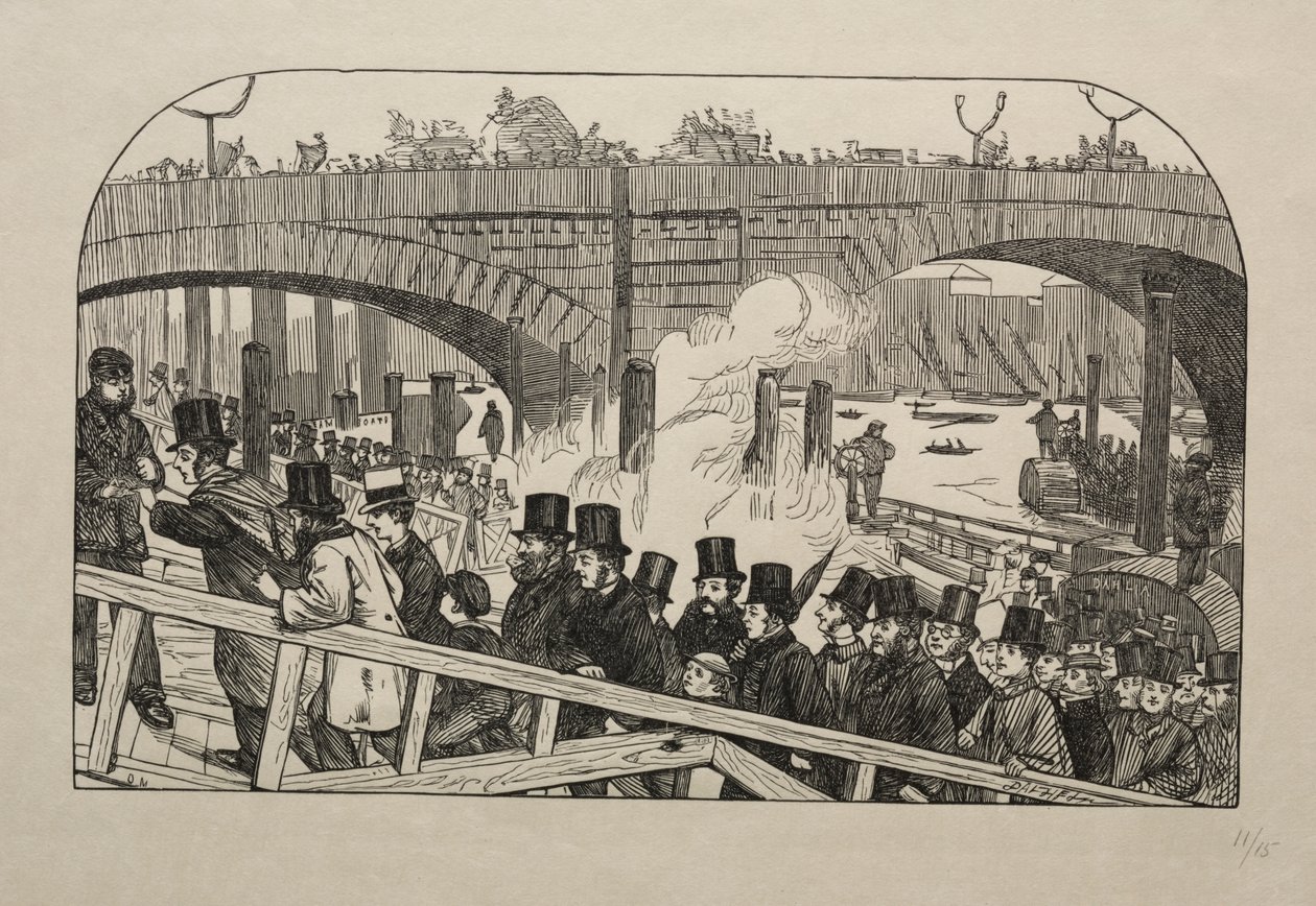 Az élő áramlás a London Bridge-nél – a híd alatt alkotó: George Louis Palmella Busson Du Maurier