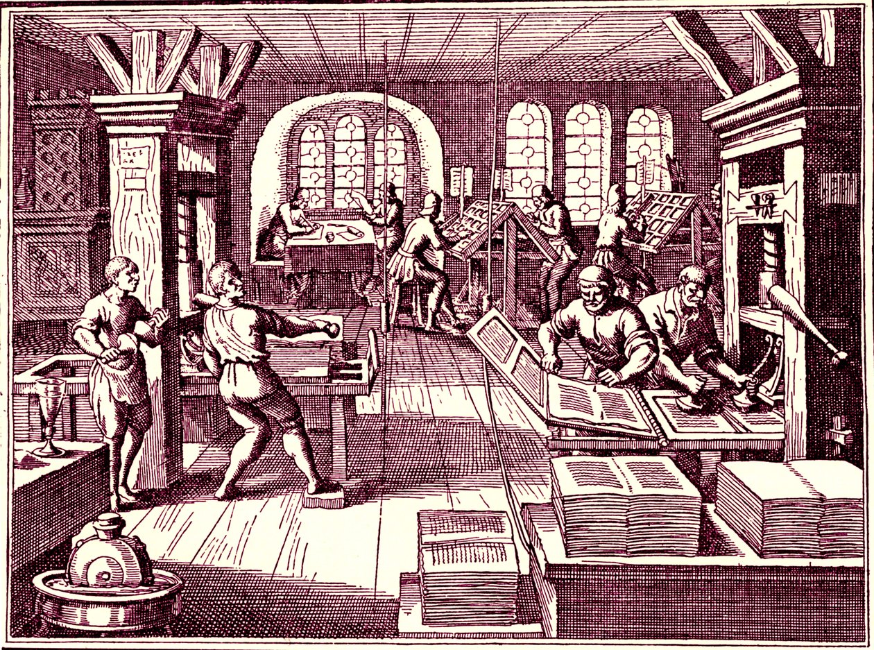 Nyomdában, Németország 1619 (metszet) alkotó: Bartolome Esteban and studio Murillo
