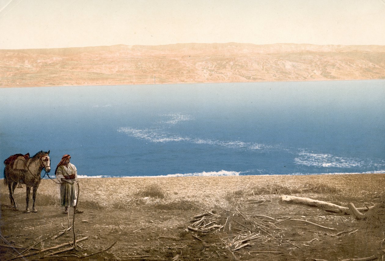 Férfi lóval a Holt-tenger közelében, 1890 körül – 1900 körül (fényképnyomat) alkotó: Bartolome Esteban and studio Murillo