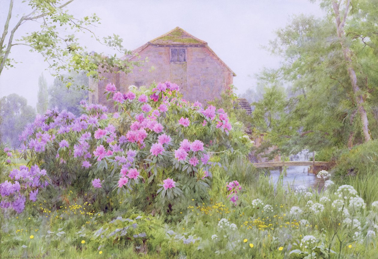 Rhododendronok egy vízimalom mellett alkotó: George Marks
