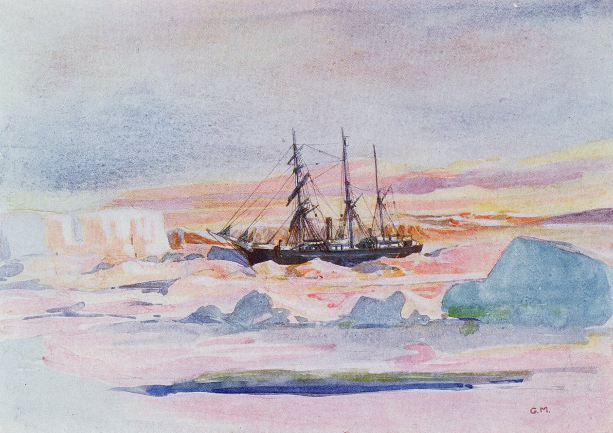 Aurora Australis, illusztráció az Antarktisz szíve: A Nimród-expedíció a Déli-sarkra című művéből, Sir Ernest Shackleton (1874-1922) alkotó: George Marston