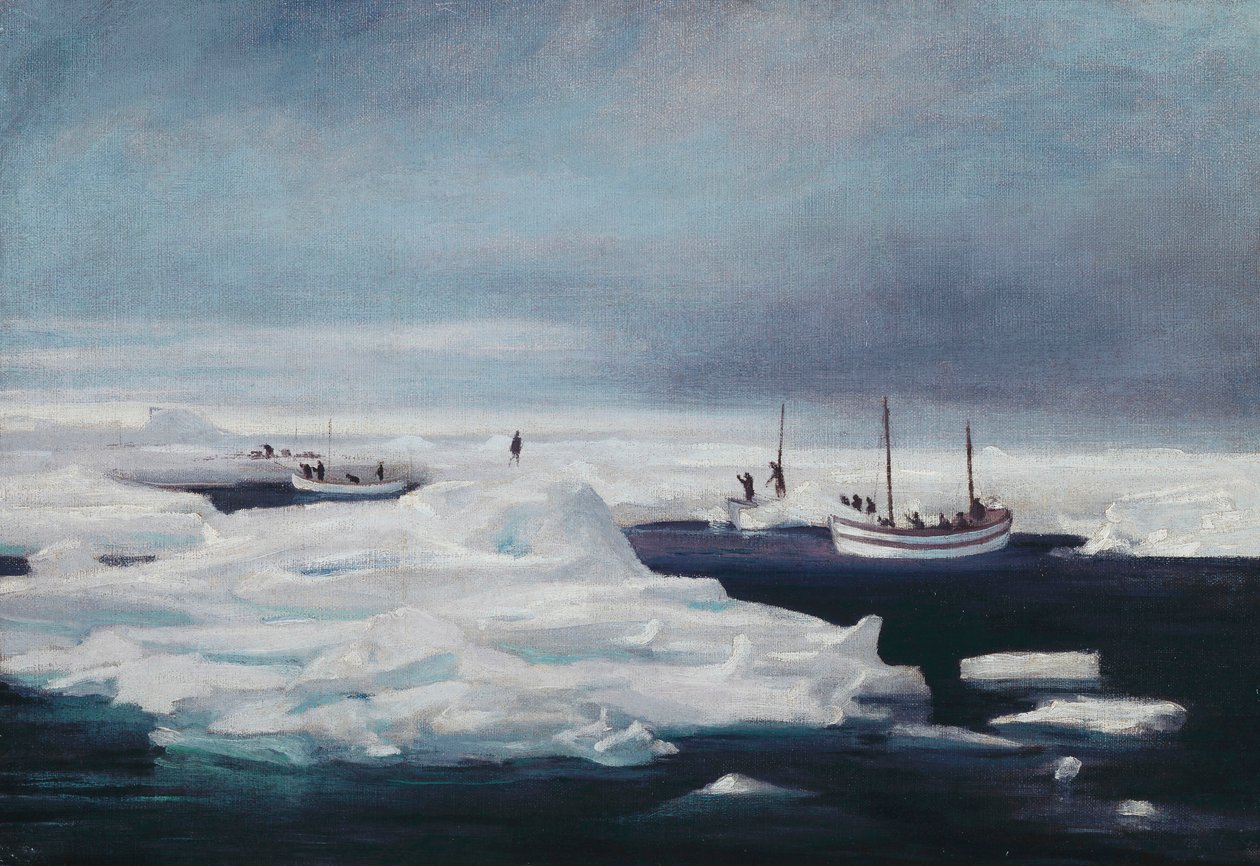 James Caird, Dudley Docker és Stancomb Wills a Weddell-tenger jégtáblájához kikötve, 1916. április alkotó: George Marston