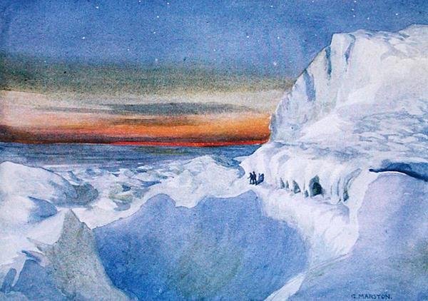 A Nap visszatérése az Antarktiszon, Sir Ernest Shackleton (1874-1922) „Nimród az Antarktiszon 1907-09” című művéből alkotó: George Marston
