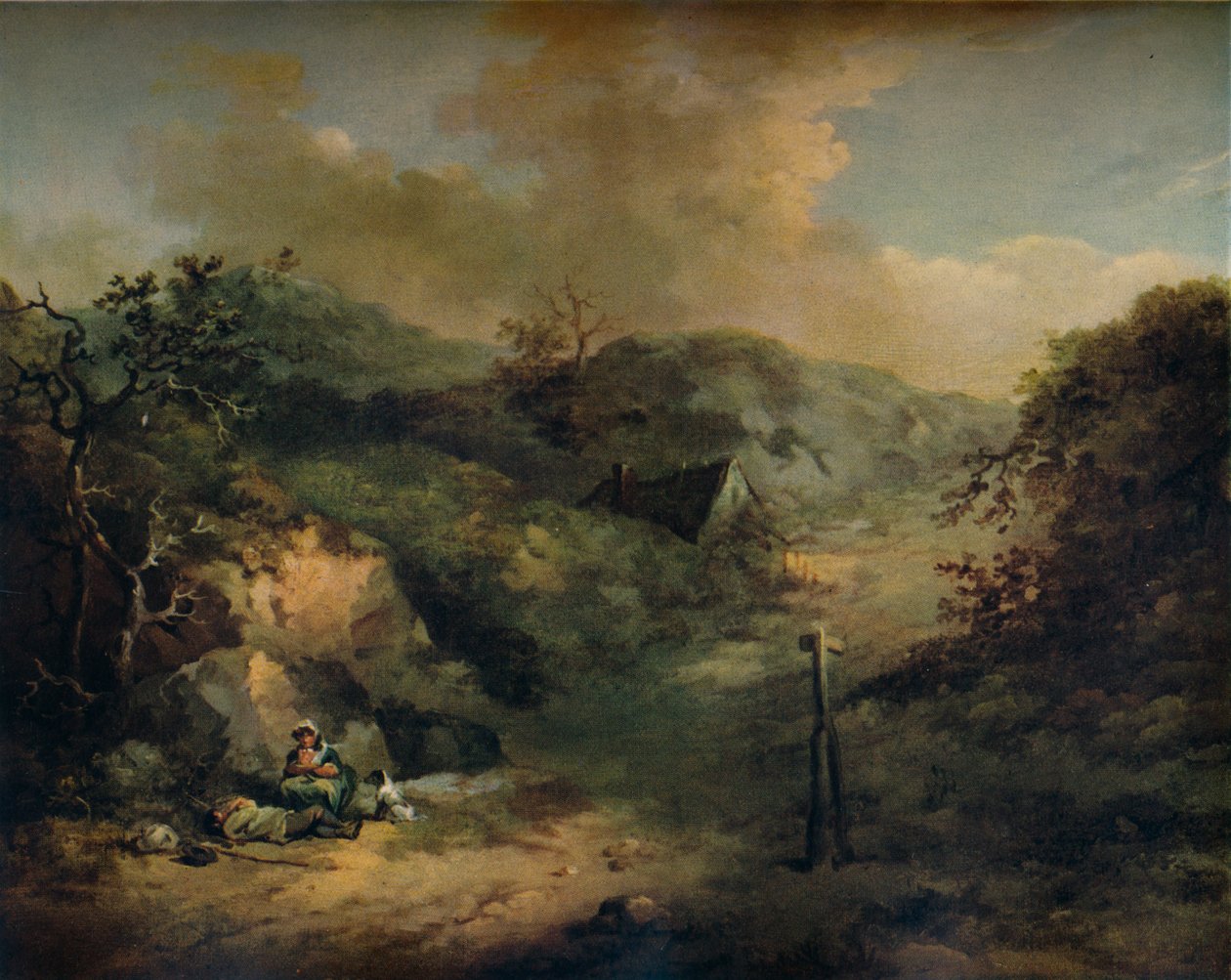 Egy domboldal csavargókkal, c1793 alkotó: George Morland