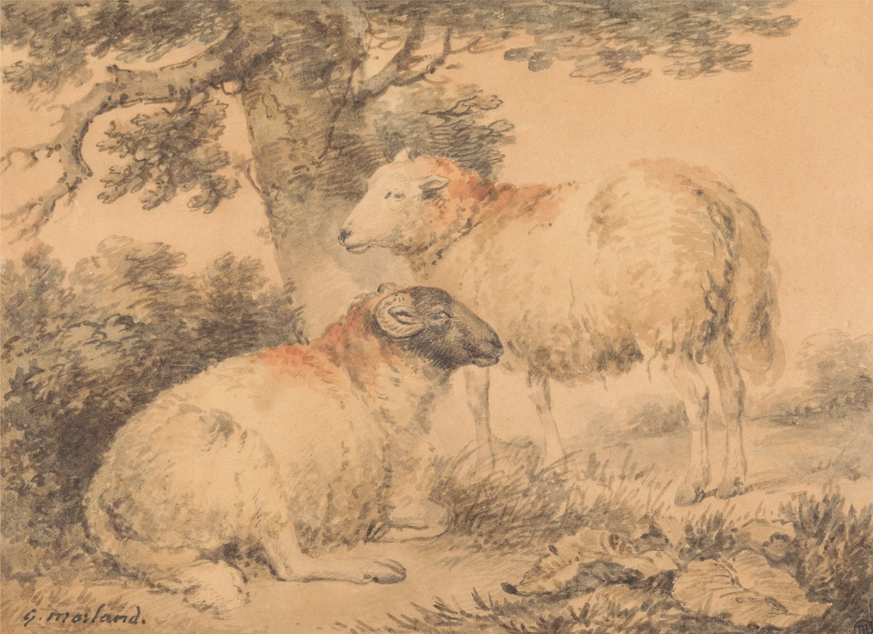 Egy kos és egy anyajuh a tájban alkotó: George Morland