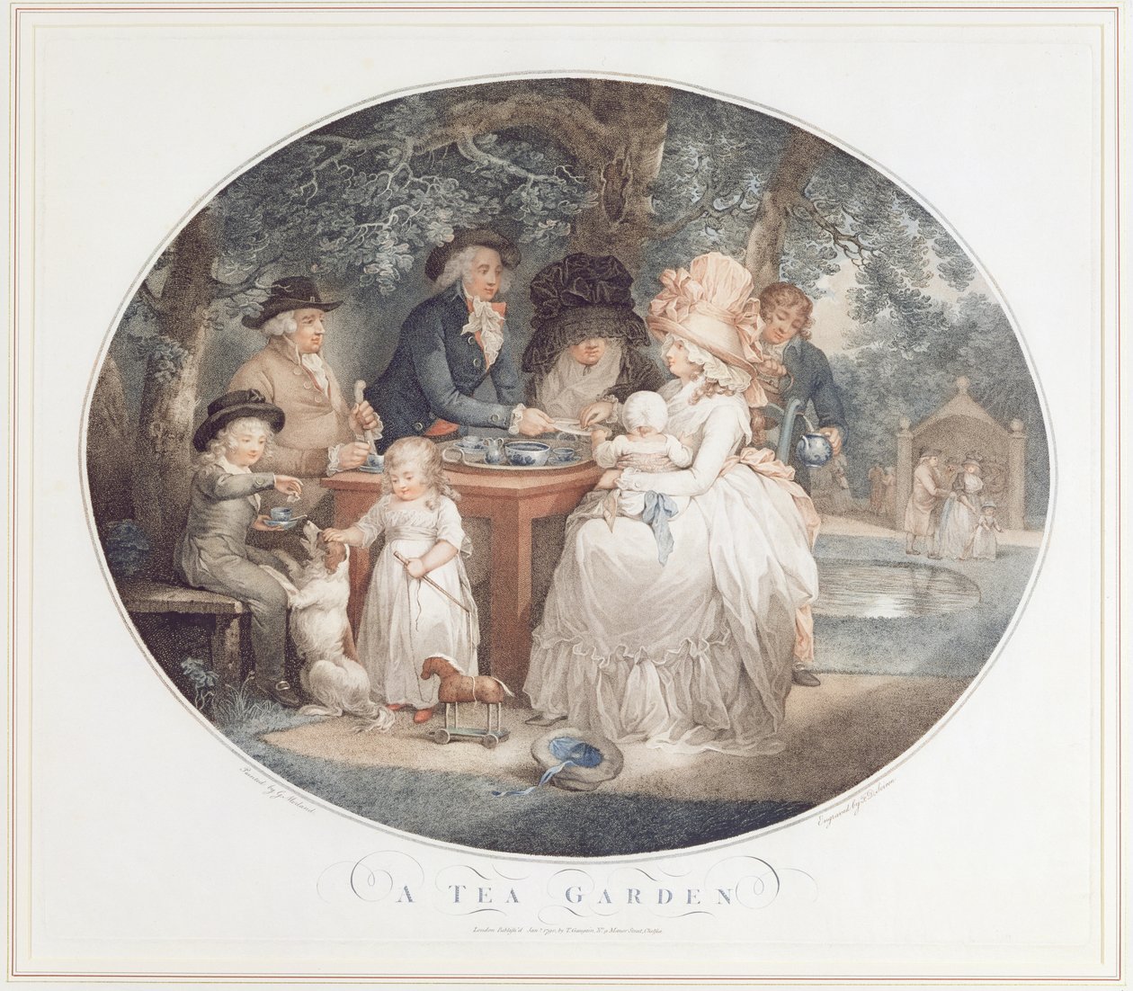 A Tea Garden, színes foltmetszet Morland után, Francois David Saron (született 1764) alkotó: George Morland