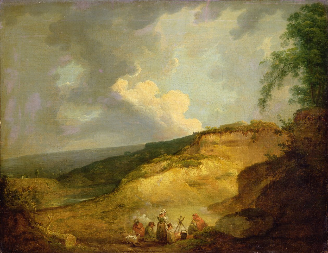 Hatalmas hegyvidéki táj cigánytáborral az előtérben (olaj, vászon) alkotó: George Morland