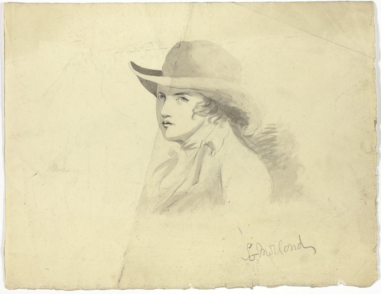 Kalapos ifjú mellképe (recto); angyalfej (verso) alkotó: George Morland