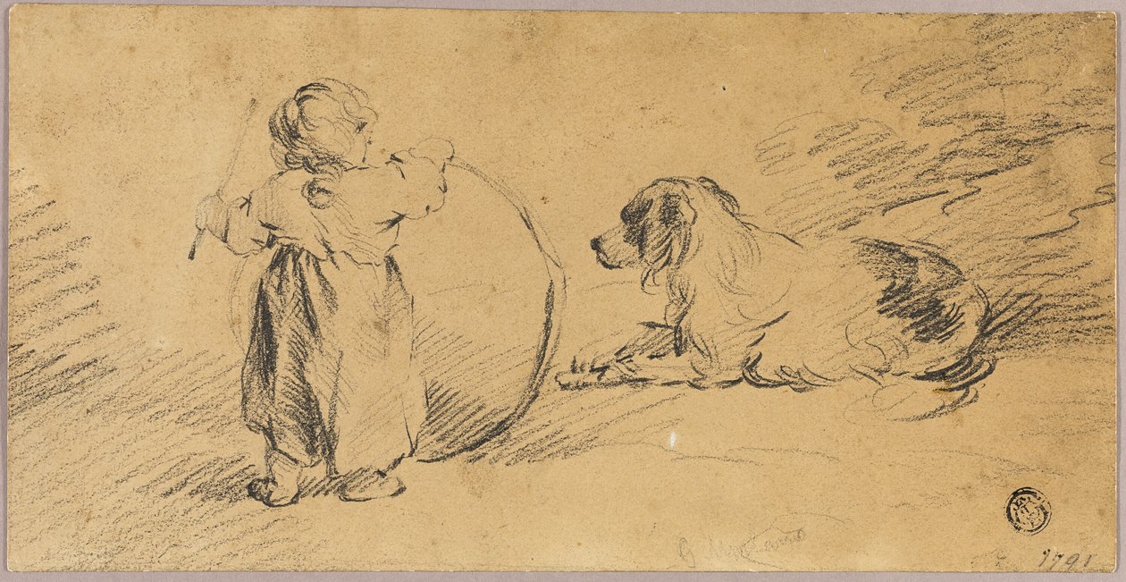 Gyermek játszik labdával és kutyával alkotó: George Morland