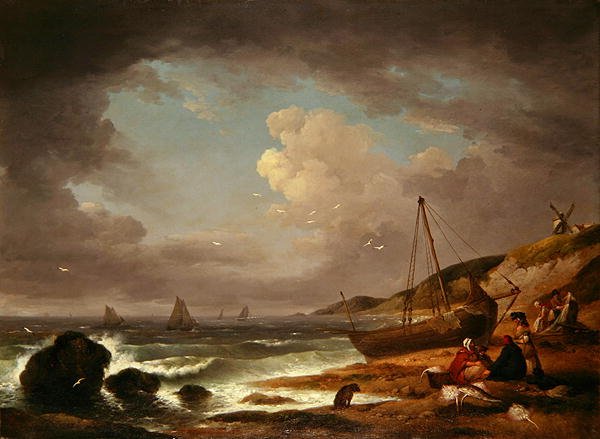 Tengerparti jelenet csónakot javító férfiakkal (olaj, vászon) alkotó: George Morland