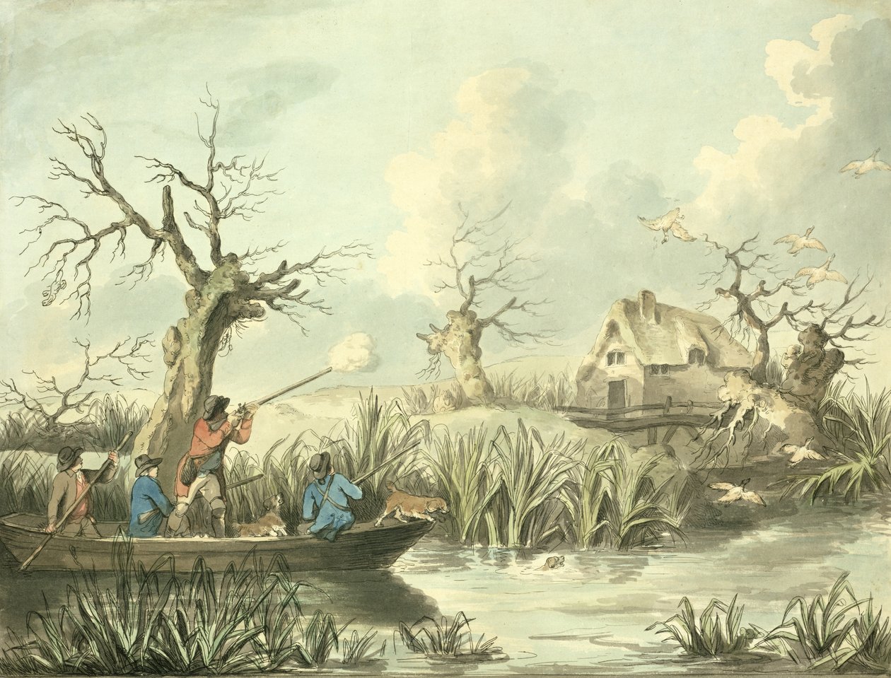 Kacsalövészet, Thomas Rowlandson (1756-1827) metszet, pub. J. Harris, 1789 (színes rézkarc) (lásd még: 125725-27) alkotó: George Morland