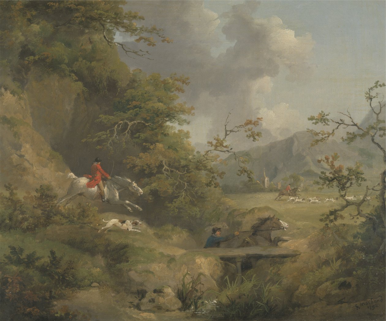 Rókavadászat dombos vidéken (olaj, vászon) alkotó: George Morland