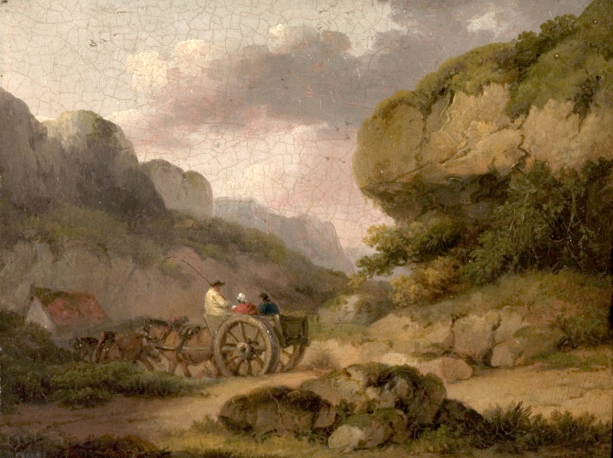 Táj lovakkal, szekérrel és figurákkal alkotó: George Morland