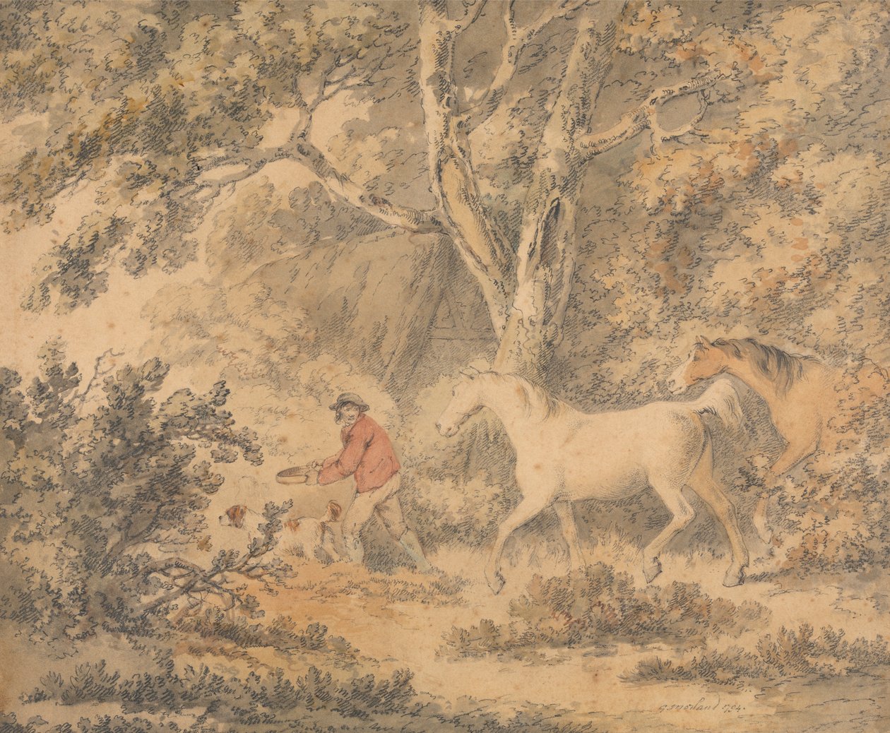 Táj lovakkal, farmerrel és kutyával alkotó: George Morland