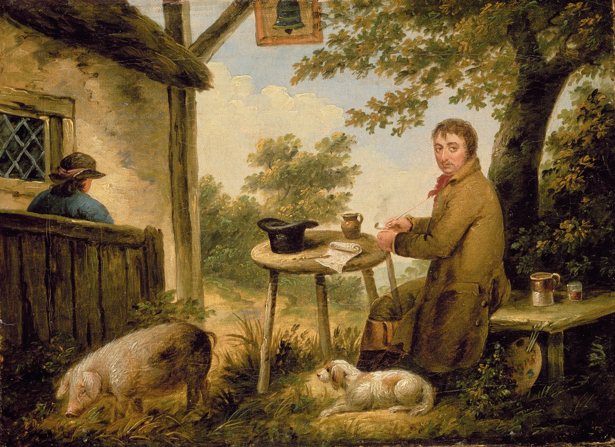 A művész portréja a Bell fogadón kívül alkotó: George Morland
