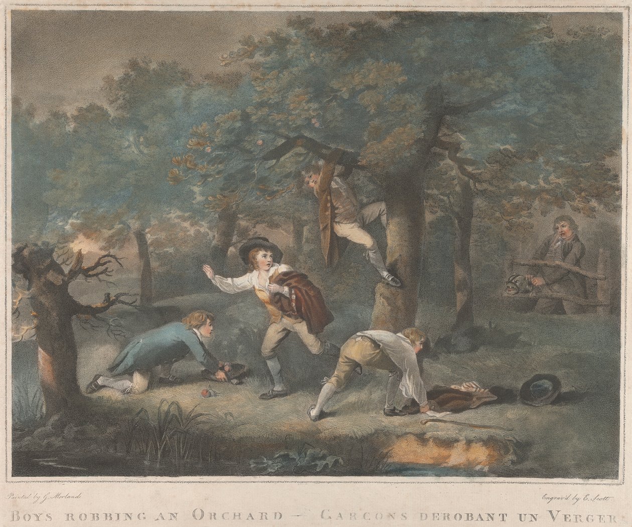 Négyes készlet: Gyümölcsöst kiraboló fiúk alkotó: George Morland
