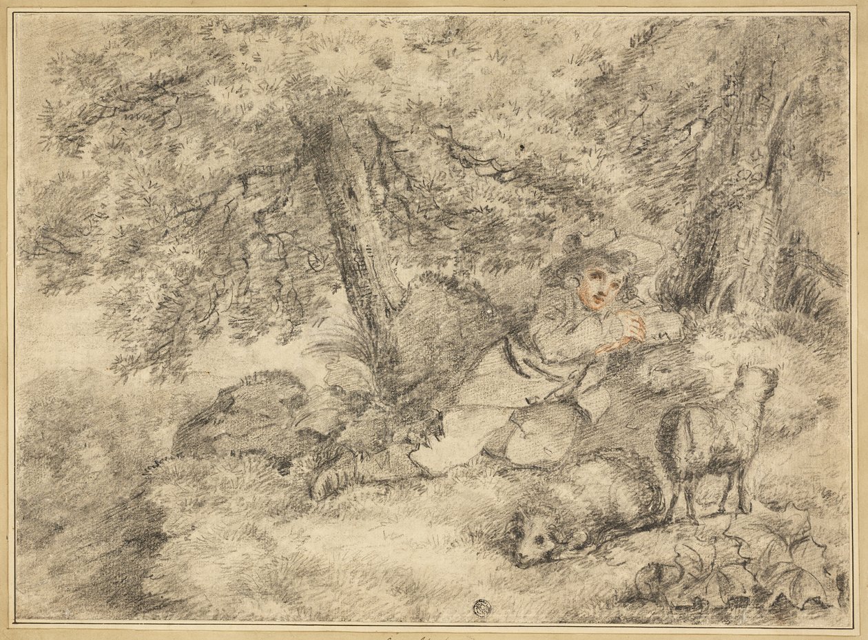 Pásztor fiú bárányokkal az erdőben alkotó: George Morland