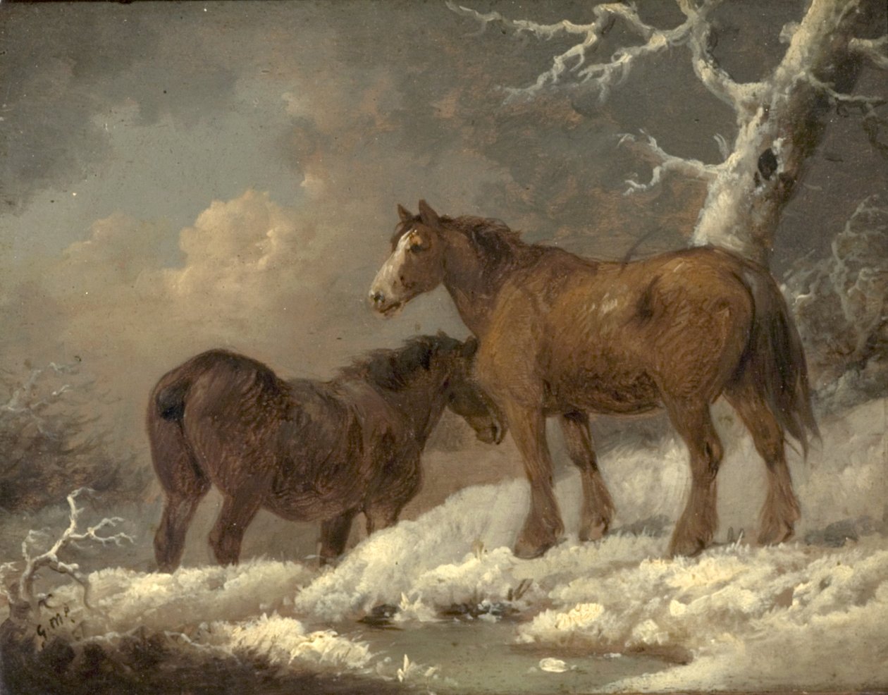 Két ló a hóban alkotó: George Morland