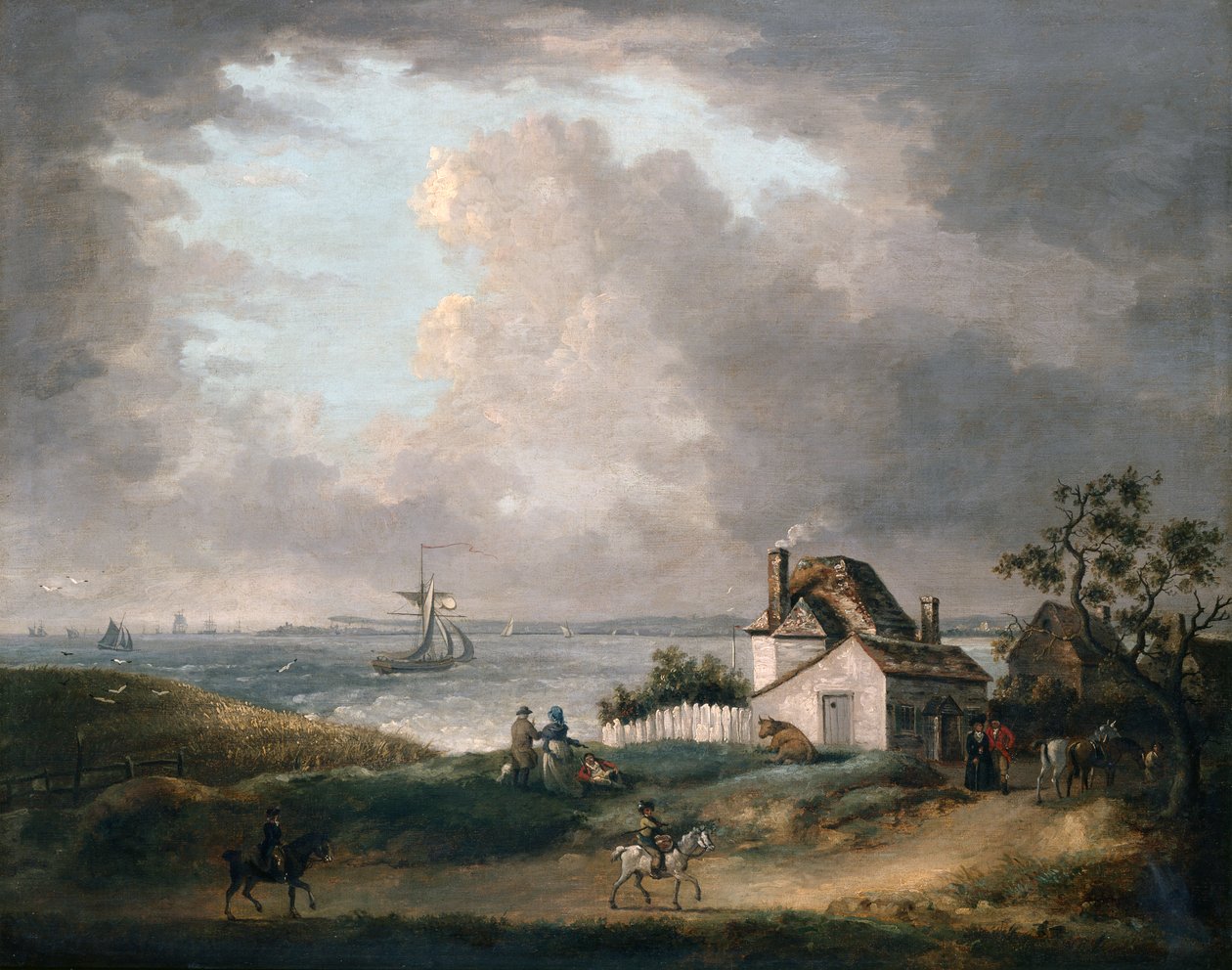 Weymouth-öböl távoli kilátással a kikötőre és a Portland Billre alkotó: George Morland