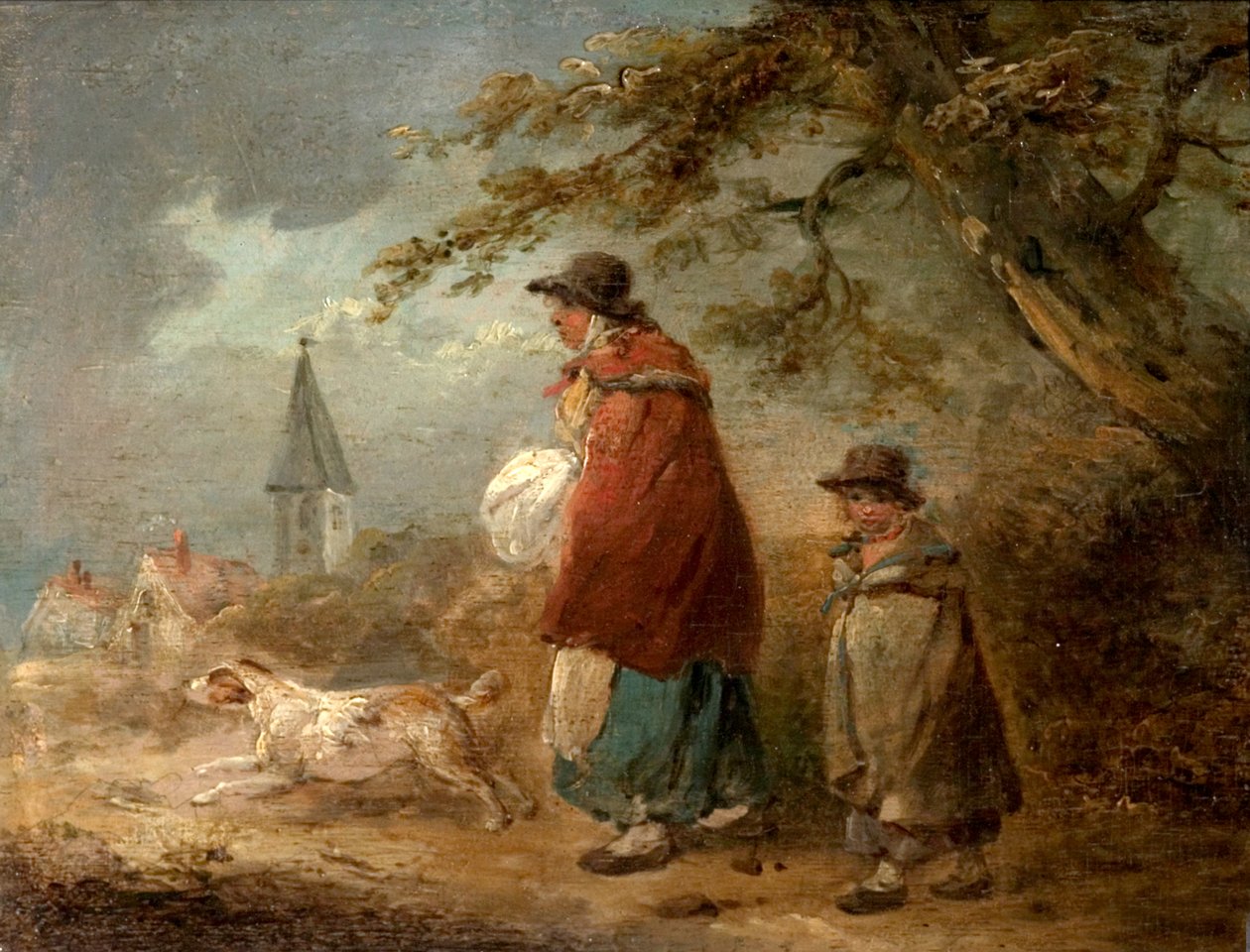 Nő, gyermek és kutya egy úton alkotó: George Morland