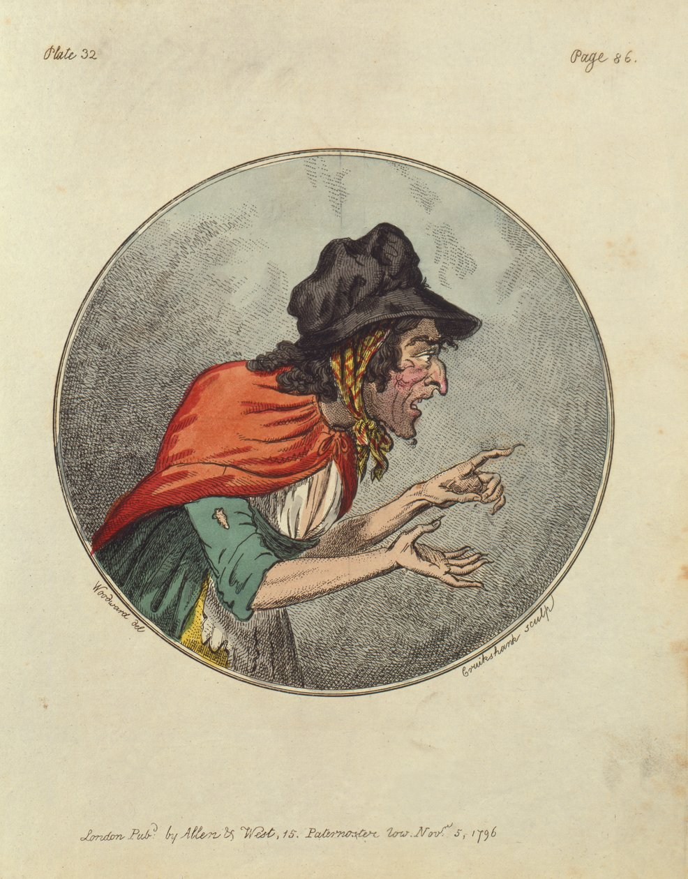 Rajzfilm egy öregasszonyról, Isaac Cruikshank által metszett alkotó: George Moutard Woodward