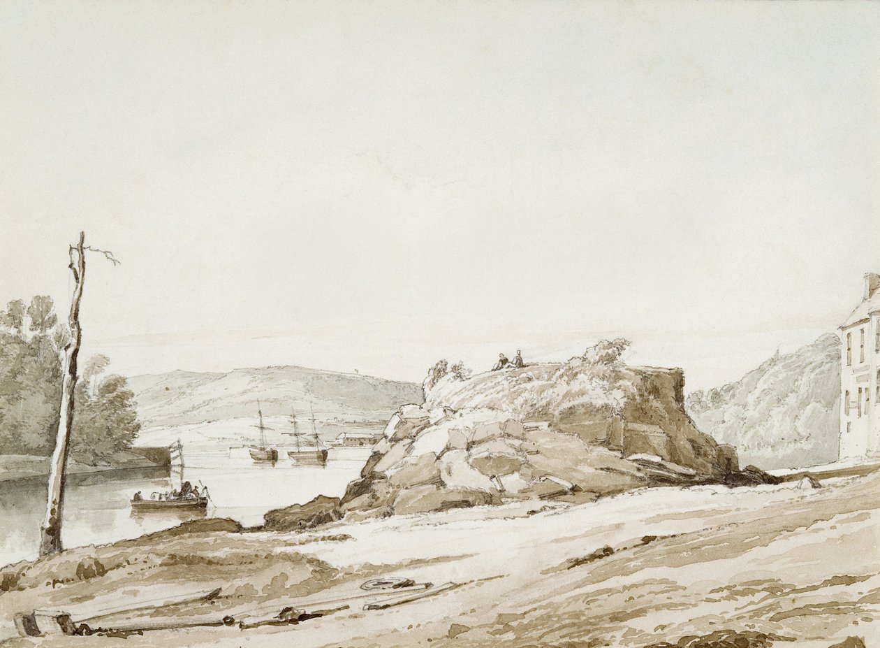 Briton Ferry (szepia mosás és ceruza, papír) alkotó: George Orleans Delamotte