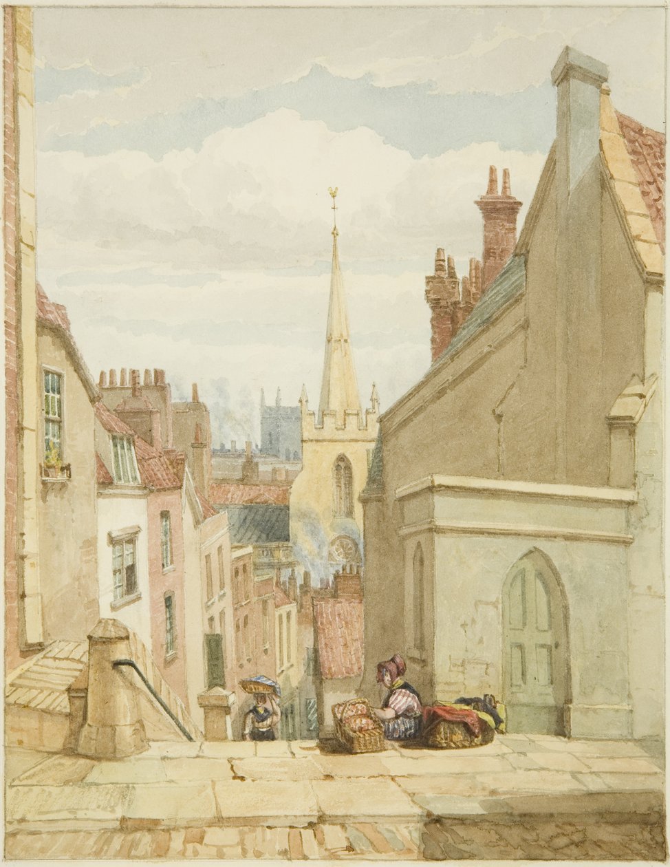 Queen Street [későbbi karácsonyi lépések] (ceruza és akvarell papíron) alkotó: George Orleans Delamotte