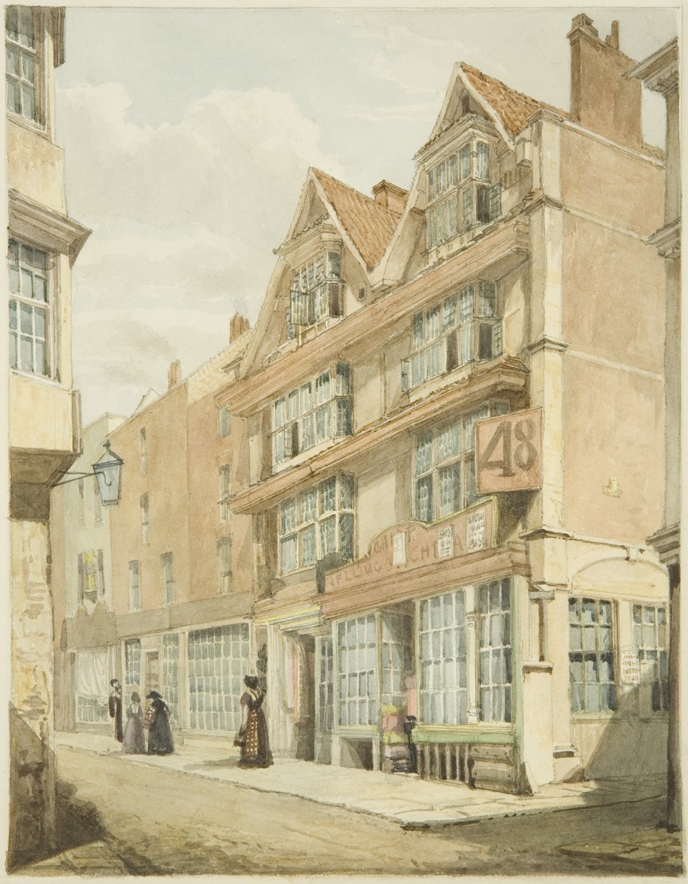 South Side, Wine Street (ceruza és akvarell papíron) alkotó: George Orleans Delamotte